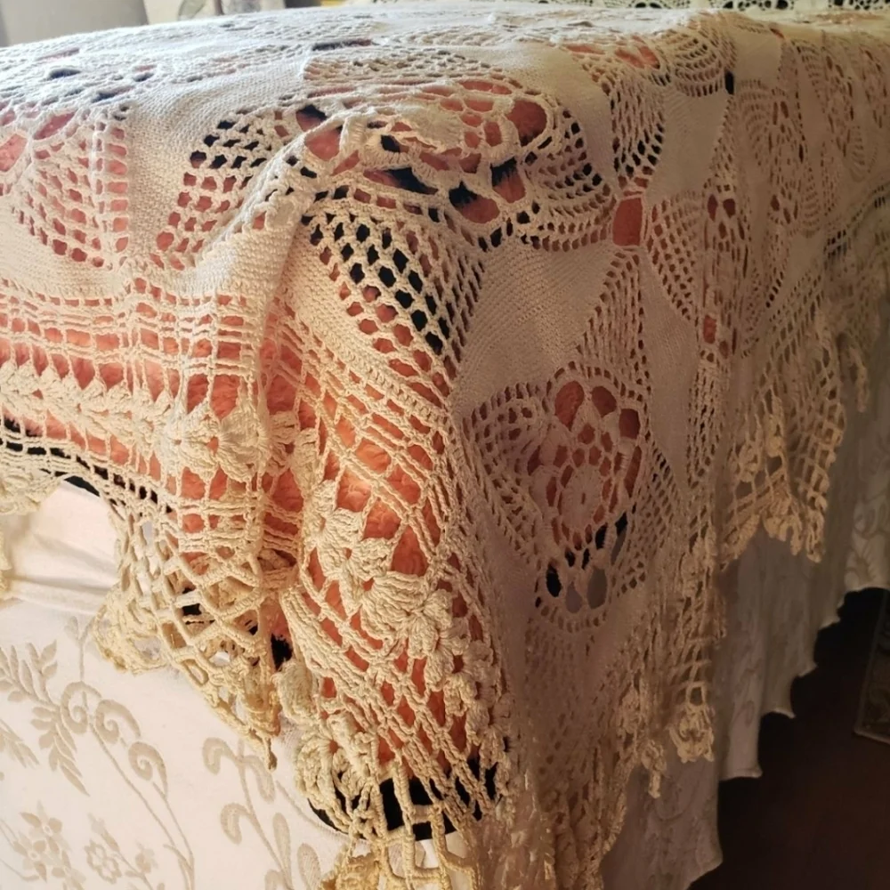 Handmade Beige Crochet Bedspread